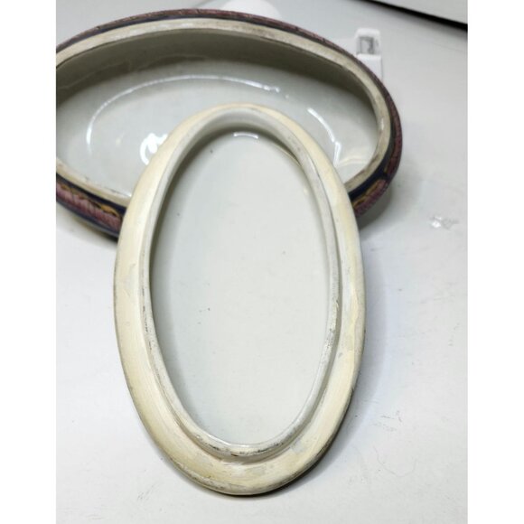 Vintage Decorative Oval Porcelain Box With Hand-Painted Macau Bird Design Gold D - Picture 3 of 14